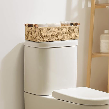 Bathroom Baskets for Organizing with Handle Decorative Basket for Bathroom Countertop Storage Toilet Paper Storage Basket for Toilet Tank Top Small Baskets Set,Beige