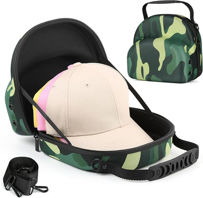 GERMUN Hard baseball hat case, Hat Carrier Travel Case with Adjustable Shoulder Strap, Hat cap case for 3 Baseball Caps - Perfect for Traveling & At-Home Storage (Camo Green)