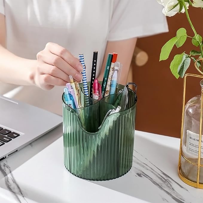 Makeup Brush Holder,Transparent Makeup Organizer,4 Slot Makeup Brushes Cup,for Vanity Decor,Bathroom Countertops,Desk Storage Container,Cosmetic Display cases（Clear Green）