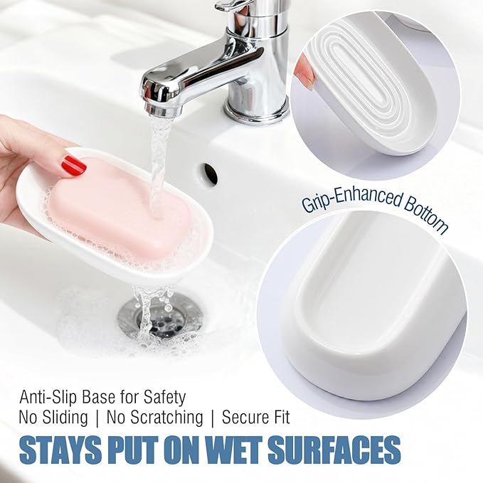 OTHIX Ceramic White Soap Dish for Shower & Bathroom Sink, Decorative Bar Soap Holder for Kitchen, Cute Soap Dishes Tray for Sponges, Jewelry (White)