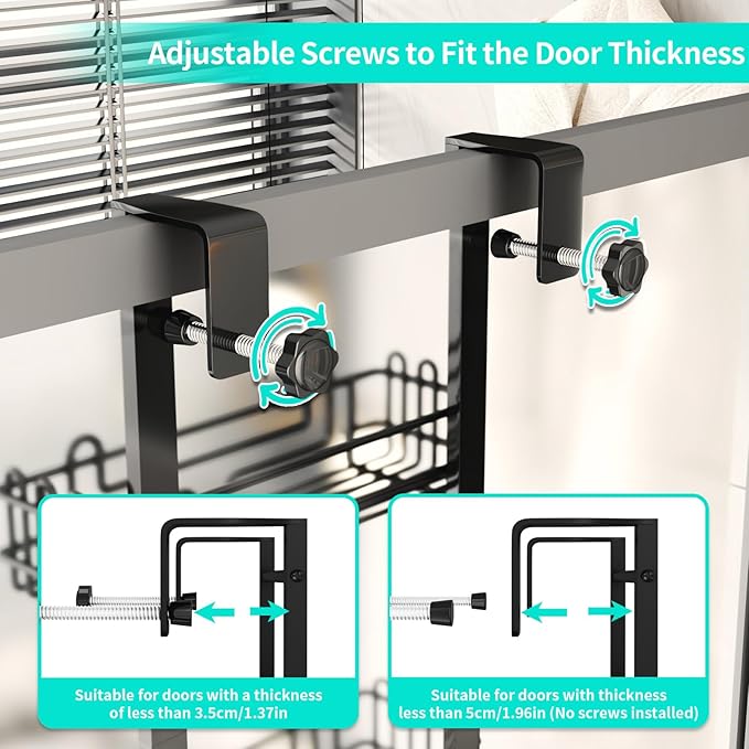 HapiRm 3 Tier Over the Door Shower Caddy, Hanging Shower Caddy with 16 Hooks and 2 Soap Holders, No Drilling Adjustable Hanging Bathroom Organizer - Black