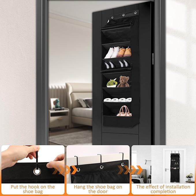 Over The Door Shoe Organizer with Curtain, 7 Layers Large Capacity Hanging Door Shoe Rack Easy to Install for Bedroom Closet Dorm
