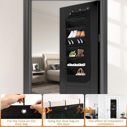 Over The Door Shoe Organizer with Curtain, 7 Layers Large Capacity Hanging Door Shoe Rack Easy to Install for Bedroom Closet Dorm