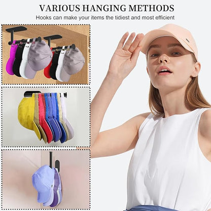 Eiito Hat Racks for Baseball Caps, Adhesive Hat Hooks for Wall, Stainless Steel Baseball Cap Hanger(Black)