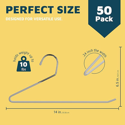Lifemaster Metal Pants Hanger Set - 50 Pieces Elegant Non-Slip Closet Space Saving Hanger Set for Pants, Trouser, Blankets, and Jeans with Open Ended Sleek Design - White