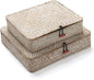 Whitewash Seagrass Basket with Lid Rectangular Decorative Storage Boxes for Shelf Organize Snack Toys Set of 2 (Large+Small)