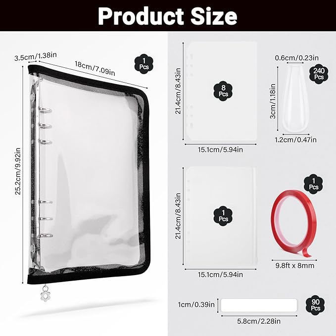 Segbeauty Nail Polish Color Swatches with Zipper, Nail Display Book A5 Binder, Press On Nails Stand with 240 Fake Nails, Polish Swatches Color Display Book Organizer Art Salon Supplies Storage Black