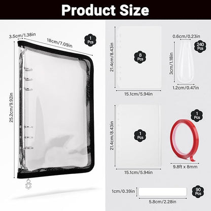 Segbeauty Nail Polish Color Swatches with Zipper, Nail Display Book A5 Binder, Press On Nails Stand with 240 Fake Nails, Polish Swatches Color Display Book Organizer Art Salon Supplies Storage Black