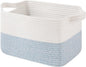 OIAHOMY Woven Storage Basket for Shelves, Rectangle Cotton Rope Baskets for Organizing, 13 x 10 x 9 in, Storage Bins for Dog Toys,Towel,Books,Gift,Blue and White