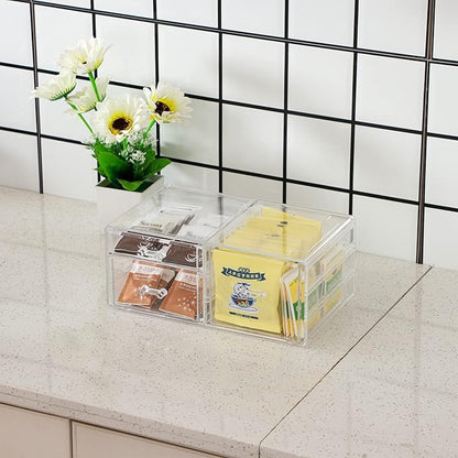 Cq acrylic 1 Pack Clear Stackable Storage Drawers for Vanity,Stackable 3 Drawers Desktop Organizer With Drawers,Cute Desk Storage for Office,Jewelry,Hair Clip,Beauty,Skincare and Make Up Organizers