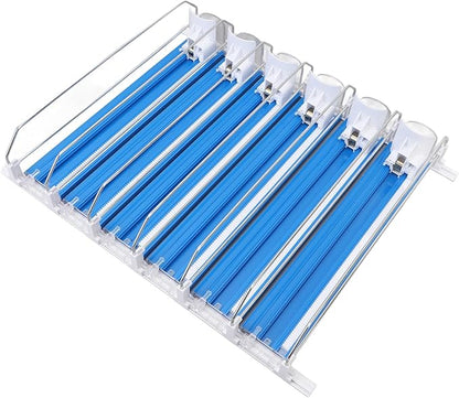 Zerodis 6Pcs Fridge Drink Organizer, Can Water Bottle Drink Dispenser Automatic Beverage Pusher Beverage Thruster Beer Supermarket Shelf Thrusters Convenience Store Freezer (Blue)