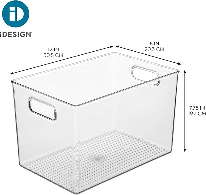 iDesign Storage Bins with Handles - Organizer Bins for Kitchen, Pantry, Bathroom, or Home Office - Set of 2 - Clear