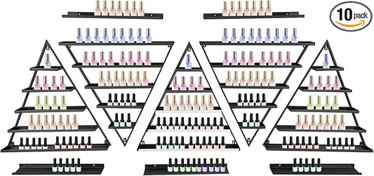 Metal Wall-Mounted Nail Polish Storage Racks, 5 Tiers Nail Polish Storage Racks, 10PCS Triangular Cosmetic Display Racks, Lipstick Perfume Wall Shelf for Spa Nail Salon Shop Home (Black)
