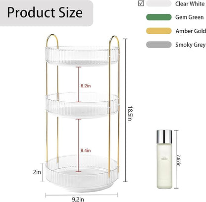 YCIA&DONE 360 Rotating Makeup Organizer and Storage for Vanity Countertop 3 Tiers, High Capacity Cosmetic Skincare Perfume Organizers for Dresser Bathroom Lazy Susan (Clear White)