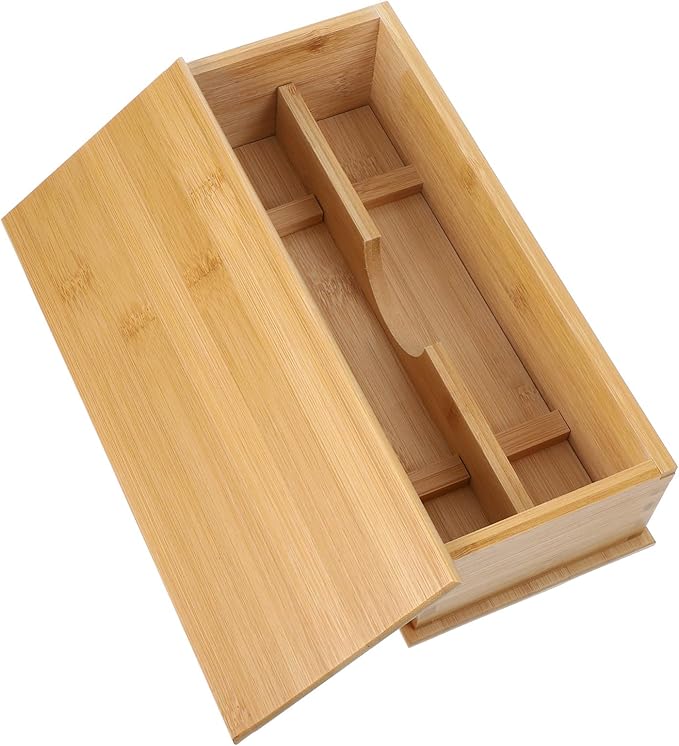 SHERCHPRY Bamboo Chopstick Box with Lid 11.22X4.92X3.07In Japanese Style Utensil Holder Kitchen Drawer Organizer Flatware Storage Container for Chopsticks and Cutlery