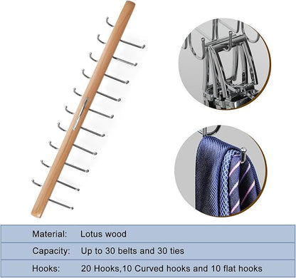 TOPIA HANGER 20 Hooks Belt Tie Hanger Space Saving for Closet, 2 IN 1 Belt Ties Racks Max 30 Belts with 30 Ties Capacity, Curved with Flat Hooks for Belts,Ties,Bras,Closet Organizers and Storage CT69N