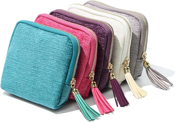 Travel Jewelry Case, Portable Foldable Box Mini Jewelry Travel Bag with Tassel Zipper Design, Soft Velvet Organizer Pouch for Bangle, Five Compartments