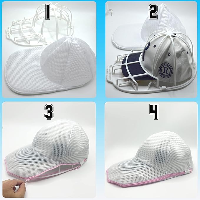 Hat Washer Cage for Washing Machine, Cap Washer with Mesh Bags, Hat Washer for Baseball Caps, Hat Cleaner/Cleaning Protector Cage (White - 2 Pack)