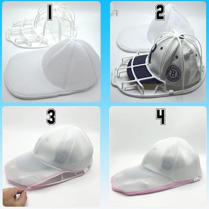 Hat Washer Cage for Washing Machine, Cap Washer with Mesh Bags, Hat Washer for Baseball Caps, Hat Cleaner/Cleaning Protector Cage (White - 2 Pack)