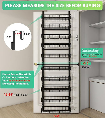 Mefirt 10-Tier Over The Door Pantry Organizer, Pantry Organization and Storage, Black Metal Hanging Adjustable Basket, Wall Spice Rack Seasoning Shelves, Home & Kitchen Essentials