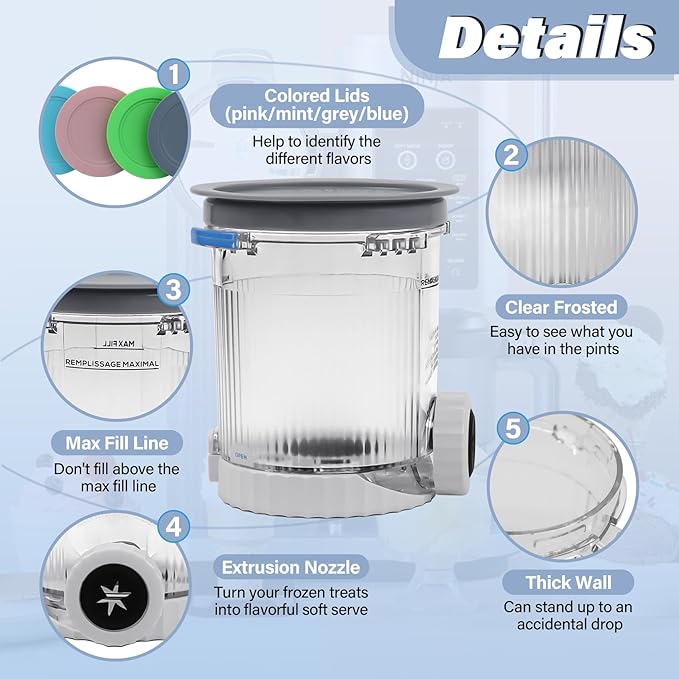 NANOBABY Pints and Lids Replacement Compatible with Ninja Swirl by Creami NC700 Series Ice Cream Makers, 16oz Cup Containers Replacement for Creami Swirl NC701 NC701Q CN701CO, 4-Pack, BPA Free, Clear