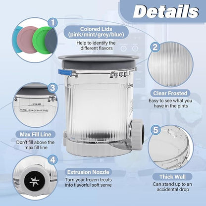NANOBABY Pints and Lids Replacement Compatible with Ninja Swirl by Creami NC700 Series Ice Cream Makers, 16oz Cup Containers Replacement for Creami Swirl NC701 NC701Q CN701CO, 4-Pack, BPA Free, Clear