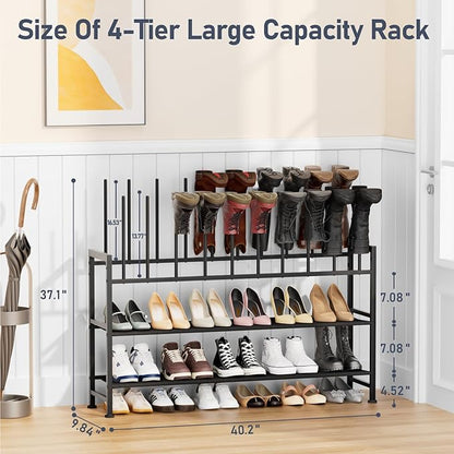 DIMJ Boot Rack 4-Tier - Black Metal Boot Storage Rack for Tall Boots Organizer, Multiuse Shoe Rack for Boots, Sneakers, High-Heel, Entryway, Fits 10 Pairs