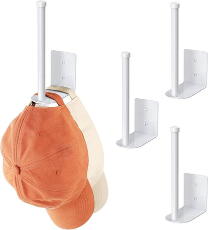 Durmmur 4 Pack Hat Racks for Baseball Caps, Stainless Steel Hat Organizer for Baseball Cap, Hat Holder Storage Organizer, Hat Hanger Strong Adhesive/Wall Drilled for Door, Bedroom, Closet(White 6 in)