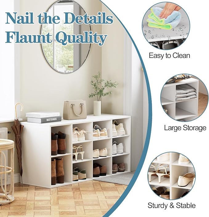 Aenuert 11-Cubby Shoe Rack, 3-Tier Wood Shoe Organizer, Multifunctional Shoe Organizer Bench for Entryway, Mudroom, Hallway, Closet,36.22 * 11.81 * 17.72 Inch,White