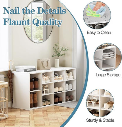 Aenuert 11-Cubby Shoe Rack, 3-Tier Wood Shoe Organizer, Multifunctional Shoe Organizer Bench for Entryway, Mudroom, Hallway, Closet,36.22 * 11.81 * 17.72 Inch,White