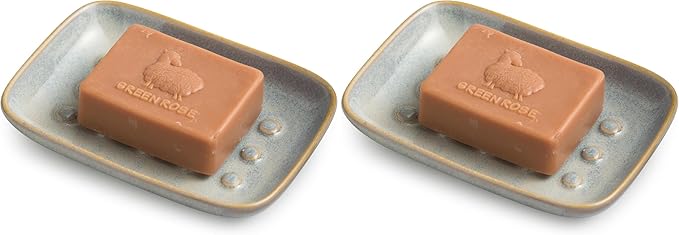 Soap Dish for Shower, Ceramic Soap Dish for Large Soap Bars, Non-Slip Soap Holder & Saver Tray with Floating Point Design for Bathroom, Shower, Kitchen Sink, Save Soap Loss (Pack of 2)