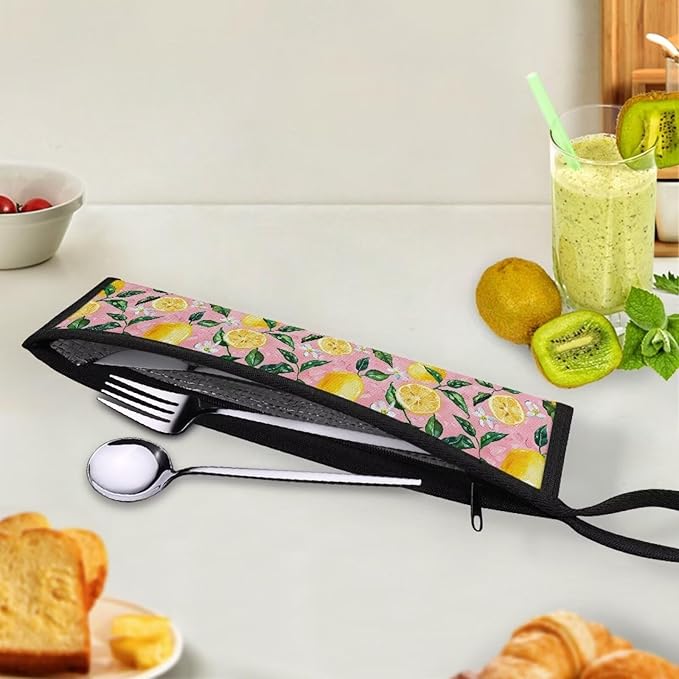 COEQINE Kitchen Utensil Holder Lemon Boho Floral Chopstick Case Fork Spoon Knife Organizer Drawer Storage Case for Flatware Lightweihgt leafproof Portable Travel Accessories