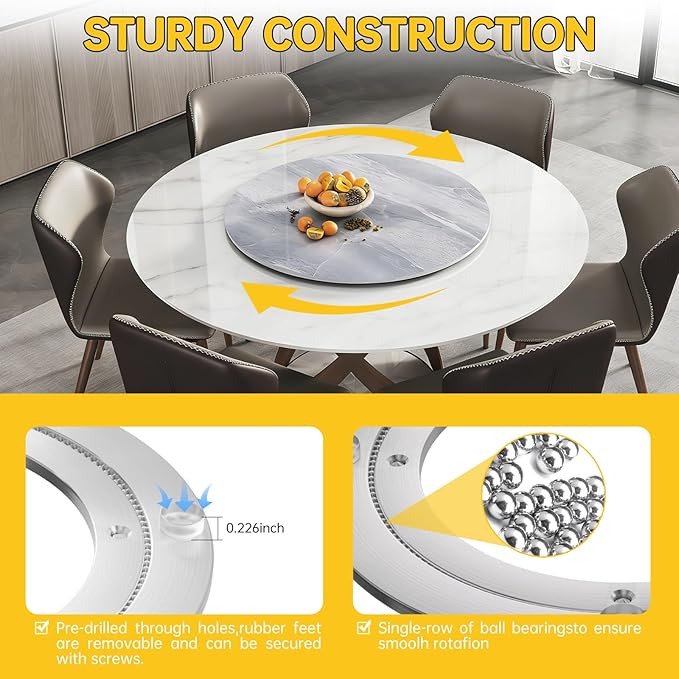 Lazy Susan Hardware 14 Inch Heavy Duty Bearing Kit, 360° Smooth Rotating Aluminium Alloy Turntable, Swivel Base for Dining Table, DIY Project, Display Stand & Workbench