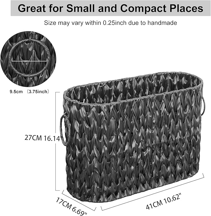 Coeusy Black Toilet Paper Storage Basket,Large Free Standing Toilet Paper Organizer,Waterproof Narrow Wicker Basket for Bathroom,Under Sink,or Cabinet