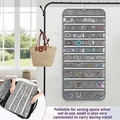 2 Pack Hanging Jewelry Organizer with 80 Zippered Pockets, Dual-Sided Dustproof Foldable for Travel, Accessories Organizer for Holding Jewelries, Earring Organizers and Storage