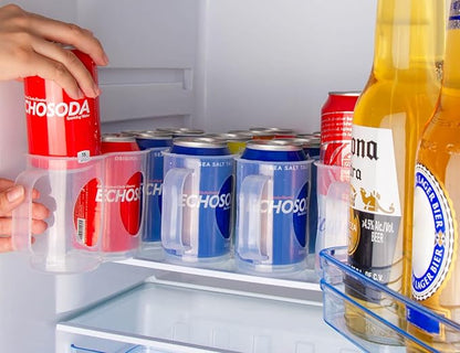 Portable Soda Can Organizer for Refrigerator Shelf, Beer Can Holder, Fridge Storage Sliding Rack, Clear Plastic 2 Pack