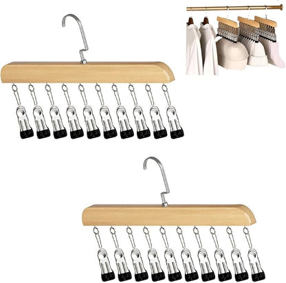 Hat Hangers for Closet,Space Saving Hanging Hats Organizer with 10 Clips,Wooden Legging Hangers 2 Pack,360° Rotating Closet Organizer for Pants, Skirts and Socks Storage (Set of 2,Natural)