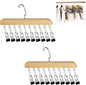 Hat Hangers for Closet,Space Saving Hanging Hats Organizer with 10 Clips,Wooden Legging Hangers 2 Pack,360° Rotating Closet Organizer for Pants, Skirts and Socks Storage (Set of 2,Natural)