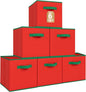 STORAGE MANIAC Storage Cubes, 11 Inch Durable 6 Pack Storage Shelf Basket for Christmas, Fabric Foldable Collapsible Bins with Handles for Organization, Closet, Shelves, Offices, Toys, Red
