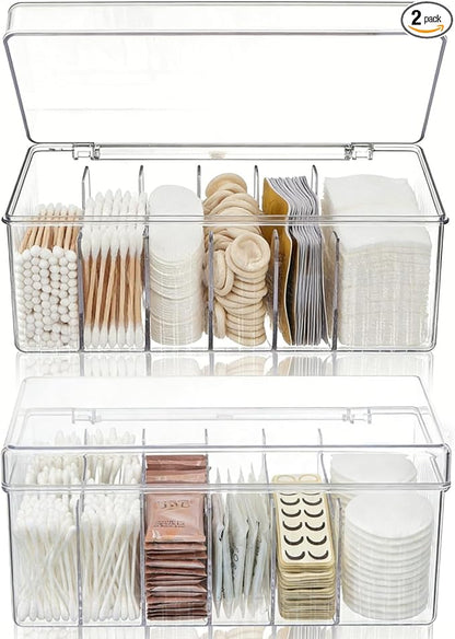 2 Pack Lash Extension Organizer, Clear Small Eyelash Cart Storage Boxes with 6 Compartments, Separated Large Capacity Eyelash Extension Supplies Storage Container for Lash Techs