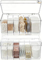 2 Pack Lash Extension Organizer, Clear Small Eyelash Cart Storage Boxes with 6 Compartments, Separated Large Capacity Eyelash Extension Supplies Storage Container for Lash Techs