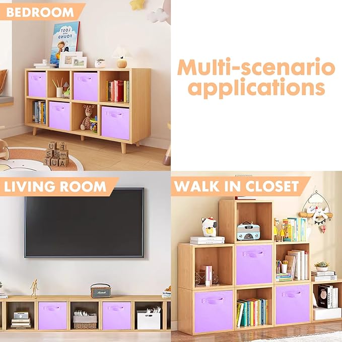 ShellKingdom Foldable Fabric Storage Cubes And Cloth Organizer Drawer For Closet And Toys, 13 X 13 X 13 INCH, 2 Pack (Lavender)