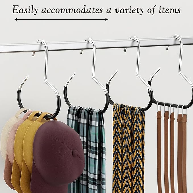 10 Pack Black Hat Organizer for Closet – Baseball Cap Rack Hanger Holds Up to 50 Hats – Space Saving Hat Storage Hooks for Caps, Beanies, Ties, Bags