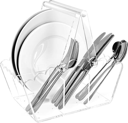 Scalloped Silverware Organizer. Acrylic Utensil Caddy.Heavy-Duty Countertop Cutlery Holder for Spoons,Forks,Knives, Napkins,Plates Space-Saving Countertop Cutlery Caddy - Picnic Party Essential