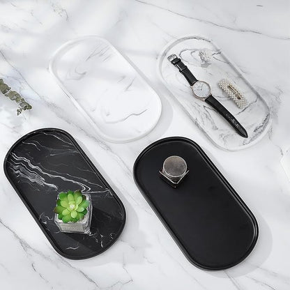 Luxspire Bathroom Vanity Tray, Handmade Resin Kitchen Tray, Oval Toilet Tank Tray, Bathroom Countertop Organizer Tray for Jewelry/Perfume/Soap Dispenser/Hand Towel - 11.4 Inch, Marble White