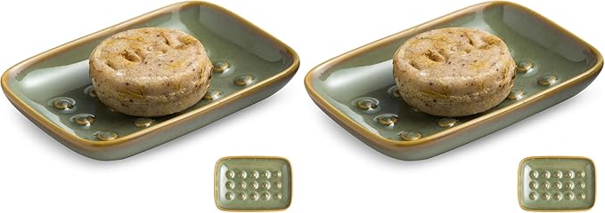 Soap Dish for Shower, Ceramic Soap Dish for Large Soap Bars, Non-Slip Soap Holder & Saver Tray with Floating Point Design for Bathroom, Shower, Kitchen Sink, Save Soap Loss (Pack of 2)