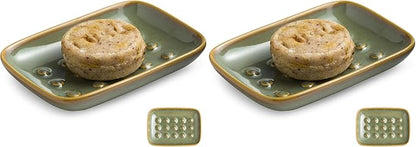 Soap Dish for Shower, Ceramic Soap Dish for Large Soap Bars, Non-Slip Soap Holder & Saver Tray with Floating Point Design for Bathroom, Shower, Kitchen Sink, Save Soap Loss (Pack of 2)