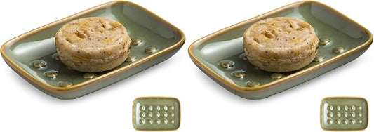 Soap Dish for Shower, Ceramic Soap Dish for Large Soap Bars, Non-Slip Soap Holder & Saver Tray with Floating Point Design for Bathroom, Shower, Kitchen Sink, Save Soap Loss (Pack of 2)