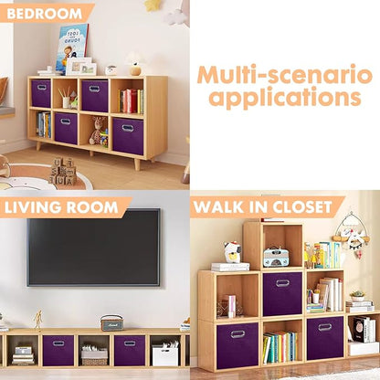 ShellKingdom Storage Bins, Foldable Fabric Storage Cubes And Cloth Storage Organizer Drawer with Metal Handle For Closet And Toys Storage, 11 X 10.5 X 10.5 INCH, 6 Pack (Purple)