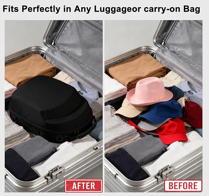 Black Hat Travel Case,Hat Case for Baseball Caps with Carry Handle and Adjustable Shoulder Strap Travel Hat Box for Travel and Home Storage